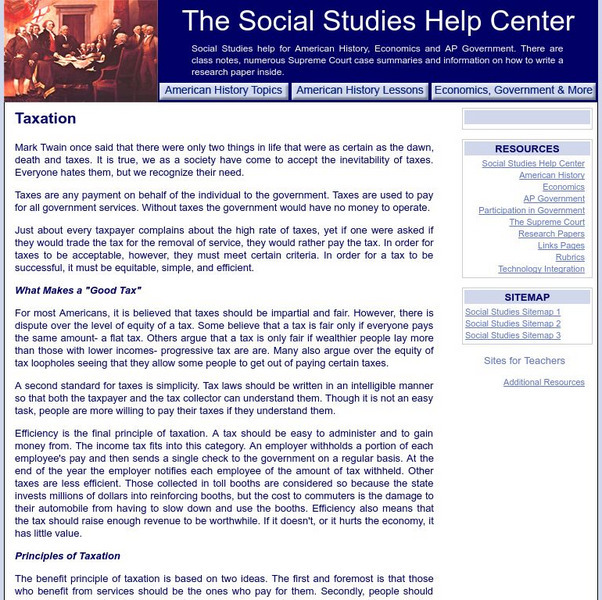 Social Studies Help Center: Taxation Handout Social Studies Help Center: Taxation Handout