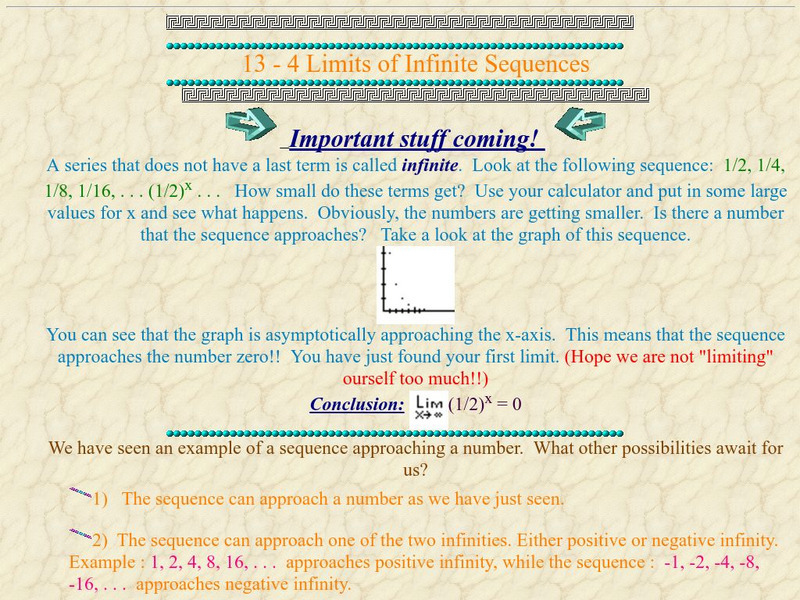 Ojk's Precalculus Study Page: Limits of Infinite Sequences Activity Ojk's Precalculus Study Page: Limits of Infinite Sequences Activity