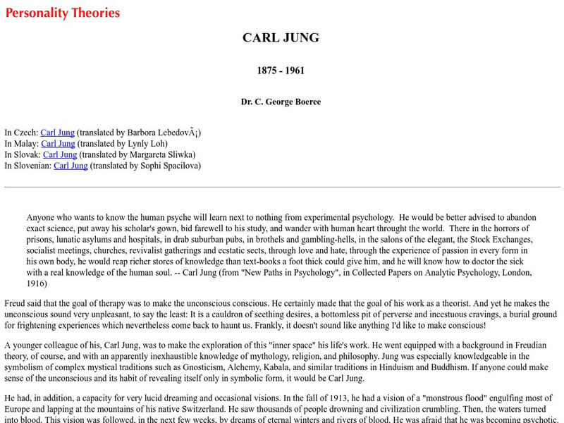 Shippensburg University: Personality Theories: Carl Jung (1875 1961) Article Shippensburg University: Personality Theories: Carl Jung (1875 1961) Article