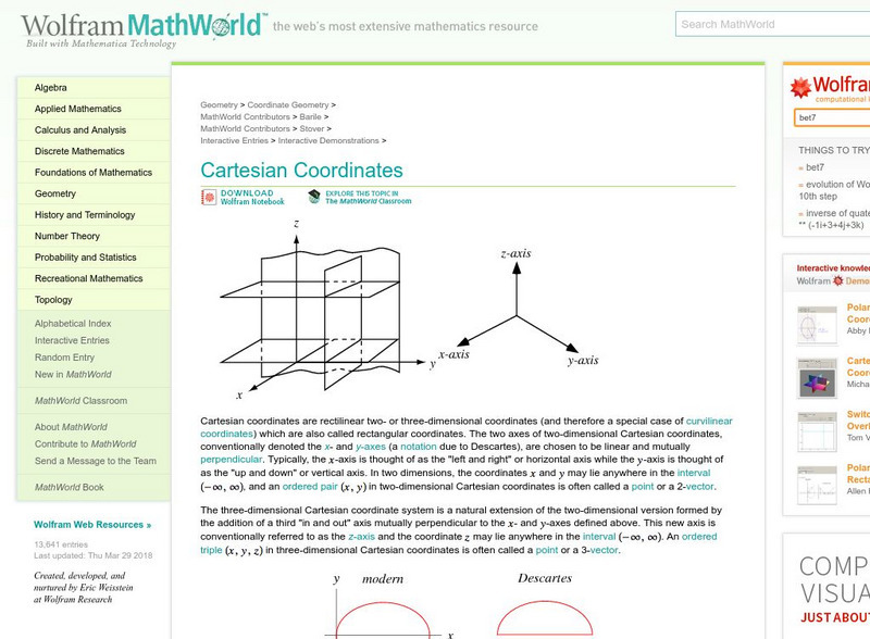 Wolfram Math World: Cartesian Coordinates Handout Wolfram Math World: Cartesian Coordinates Handout
