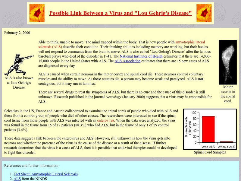 Possible Link Between a Virus and "Lou Gehrig's Disease" Article Possible Link Between a Virus and "Lou Gehrig's Disease" Article