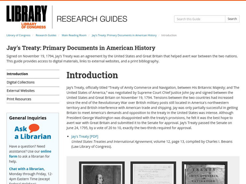 Loc: Jay's Treaty: Primary Documents in American History Handout Loc: Jay's Treaty: Primary Documents in American History Handout