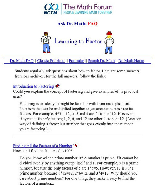 The Math Forum: Learning to Factor Activity The Math Forum: Learning to Factor Activity