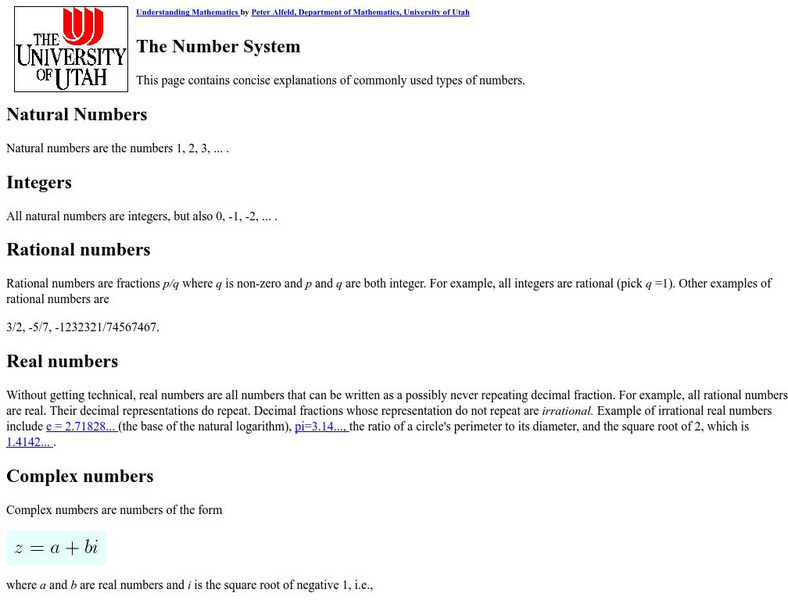 University of Utah: The Number System Activity University of Utah: The Number System Activity
