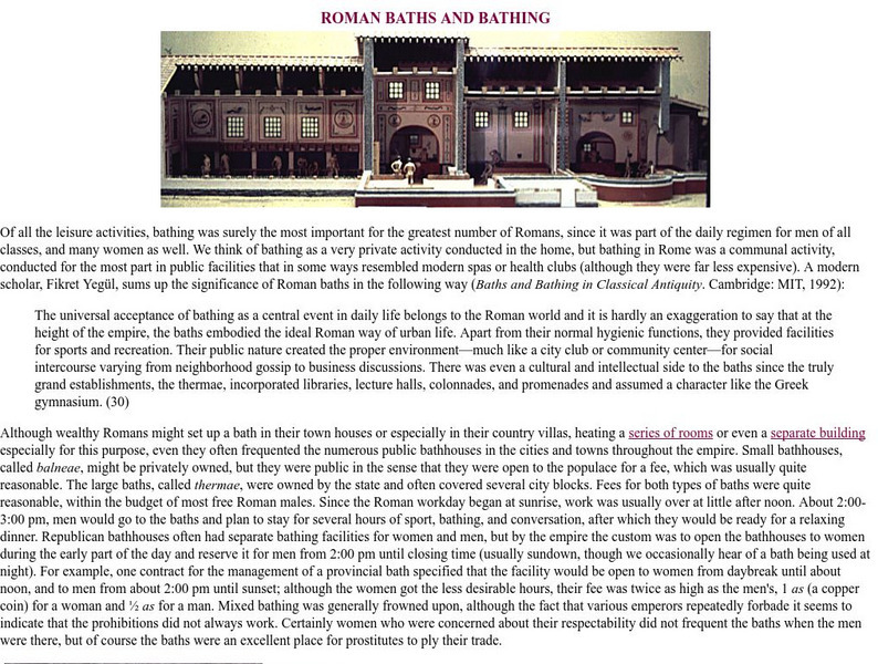 V Roma: Roman Baths and Bathing Handout V Roma: Roman Baths and Bathing Handout