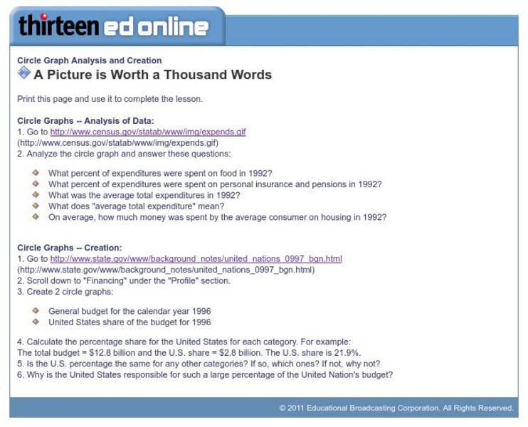 Wnet: Thirteen: Circle Graph Analysis and Creation Lesson Plan Wnet: Thirteen: Circle Graph Analysis and Creation Lesson Plan