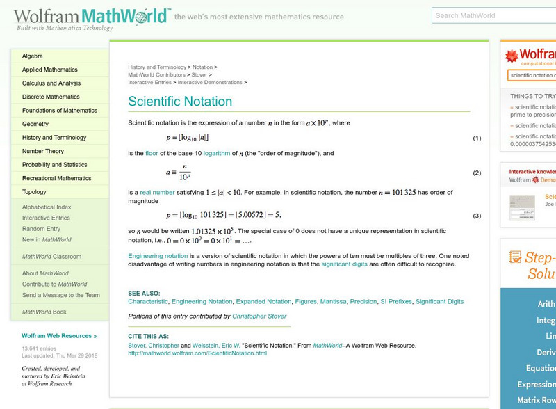 Wolfram Math World: Scientific Notation Activity Wolfram Math World: Scientific Notation Activity