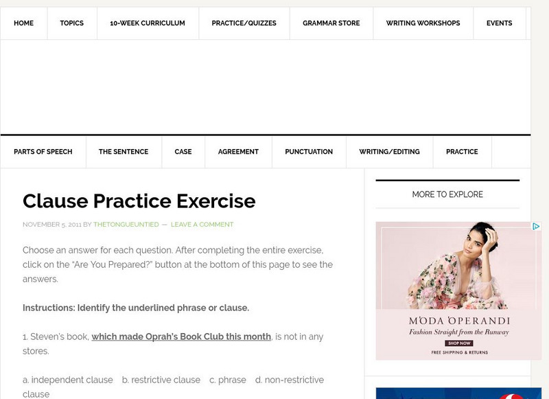 The Tongue Untied: Clause Practice Exercise Unknown Type The Tongue Untied: Clause Practice Exercise Unknown Type