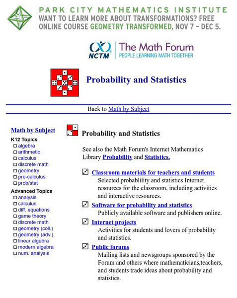 The Math Forum: Probability and Statistics Website The Math Forum: Probability and Statistics Website