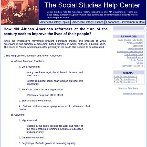 Social Studies Help Center: Turn of the Century African American Reformers Handout Social Studies Help Center: Turn of the Century African American Reformers Handout