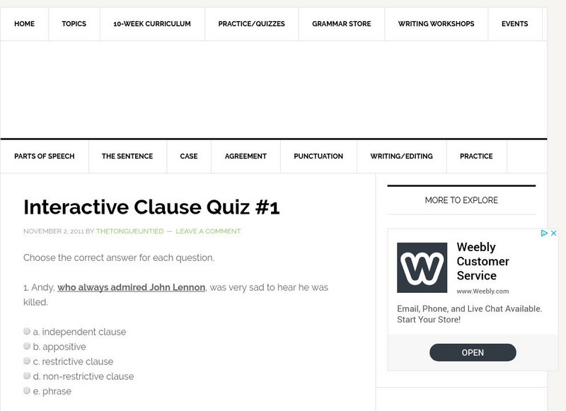 The Tongue Untied: Interactive Clause Quiz 1 Unknown Type The Tongue Untied: Interactive Clause Quiz 1 Unknown Type