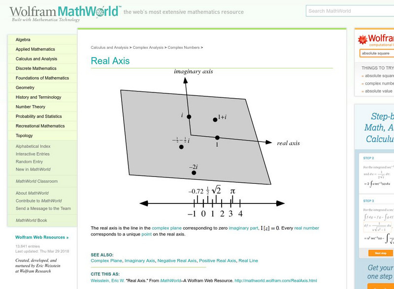 Wolfram Math World: Real Axis Handout Wolfram Math World: Real Axis Handout