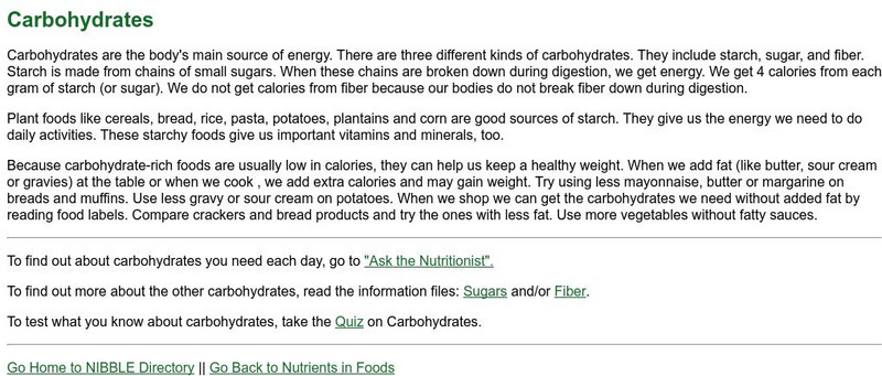 Nutrients in Foods: Carbohydrates Website Nutrients in Foods: Carbohydrates Website