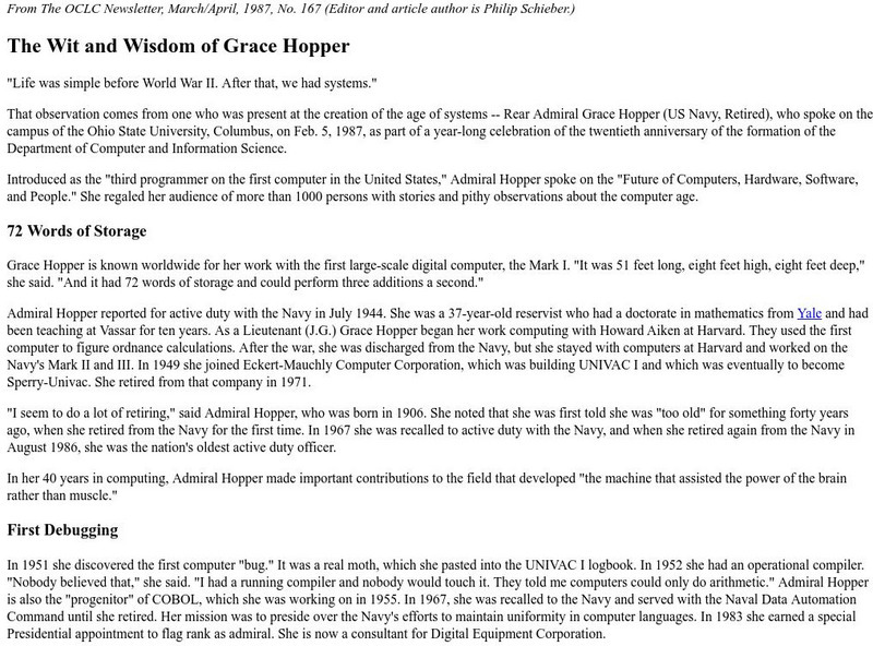 The Wit and Wisdom of Grace Hopper Handout
