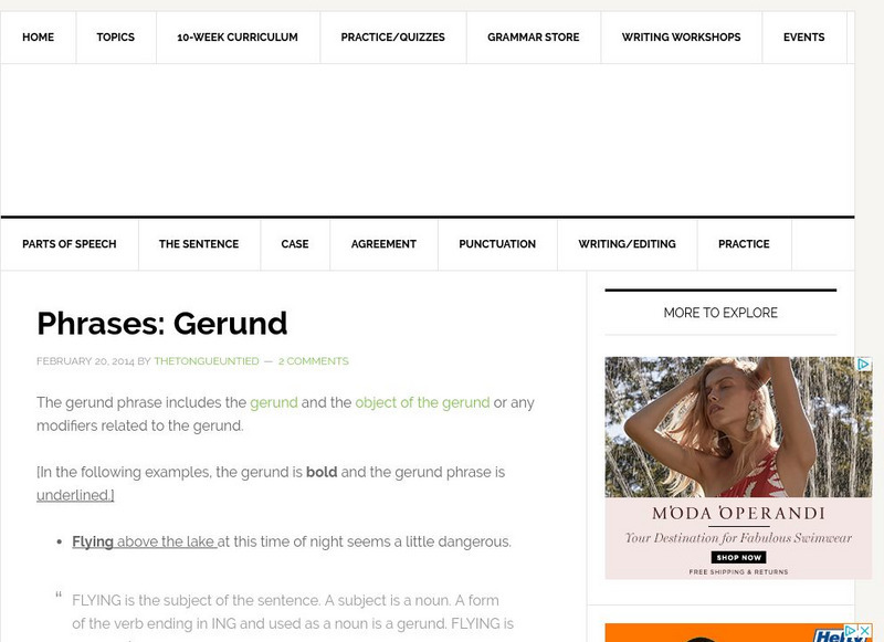 The Tongue Untied: Gerund Phrases Handout The Tongue Untied: Gerund Phrases Handout