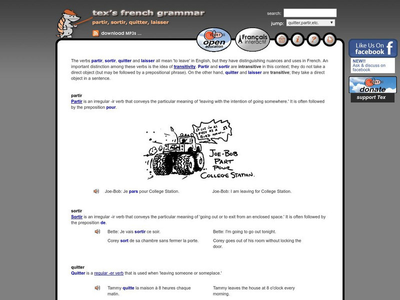 Tex's French Grammar: Partir, Sortir, Quitter, Laisser Activity Tex's French Grammar: Partir, Sortir, Quitter, Laisser Activity