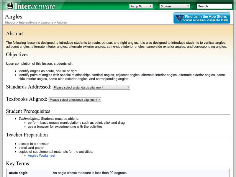 Shodor Interactivate: Lesson: Angles Lesson Plan Shodor Interactivate: Lesson: Angles Lesson Plan