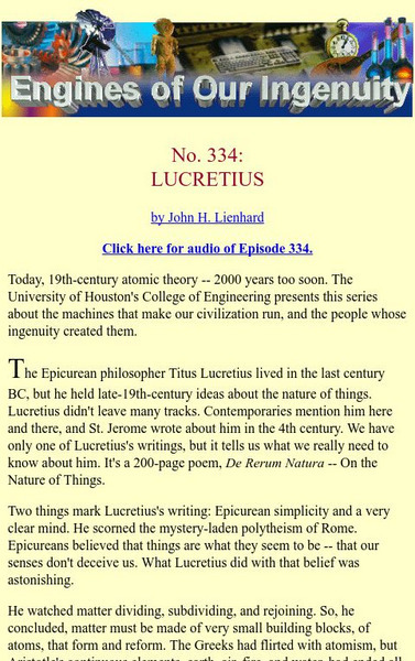University of Houston: Engines of Our Ingenuity: Lucretius Audio