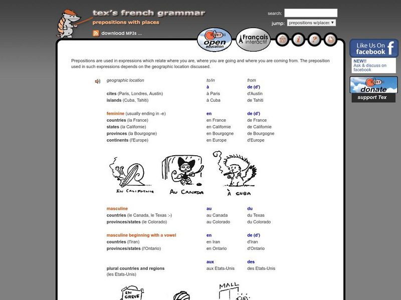 Tex's French Grammar: Prepositions With Places Activity Tex's French Grammar: Prepositions With Places Activity