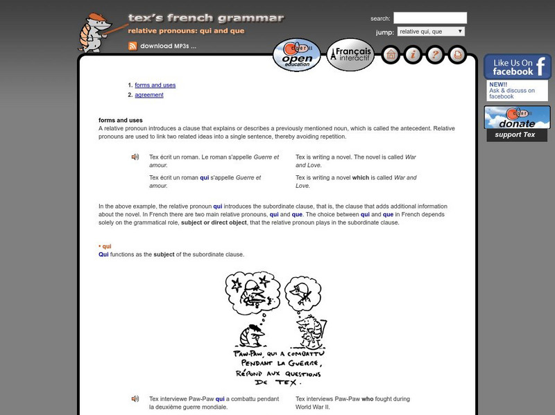 Tex's French Grammar: Relative Pronouns Qui and Que Activity Tex's French Grammar: Relative Pronouns Qui and Que Activity
