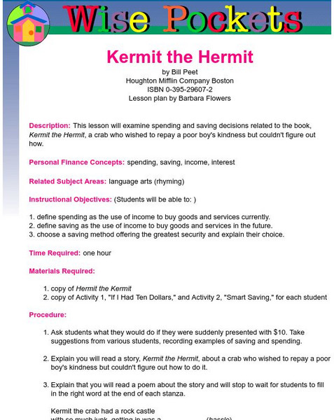University of Missouri St. Louis:wise Pockets: Kermit the Hermit Lesson Plan University of Missouri St. Louis:wise Pockets: Kermit the Hermit Lesson Plan