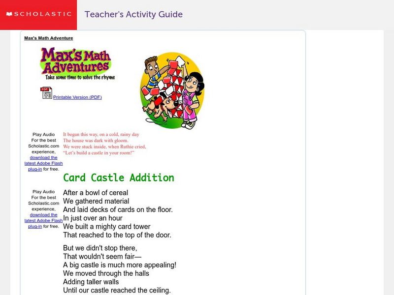 Scholastic: Max's Math Adventures: Card Castle Addition Activity Scholastic: Max's Math Adventures: Card Castle Addition Activity