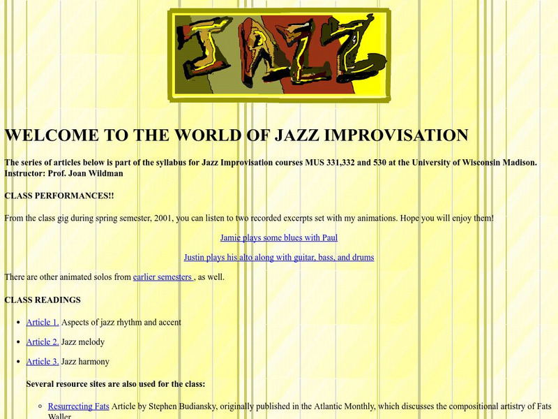 Welcome to the World of Jazz Improvisation Article Welcome to the World of Jazz Improvisation Article