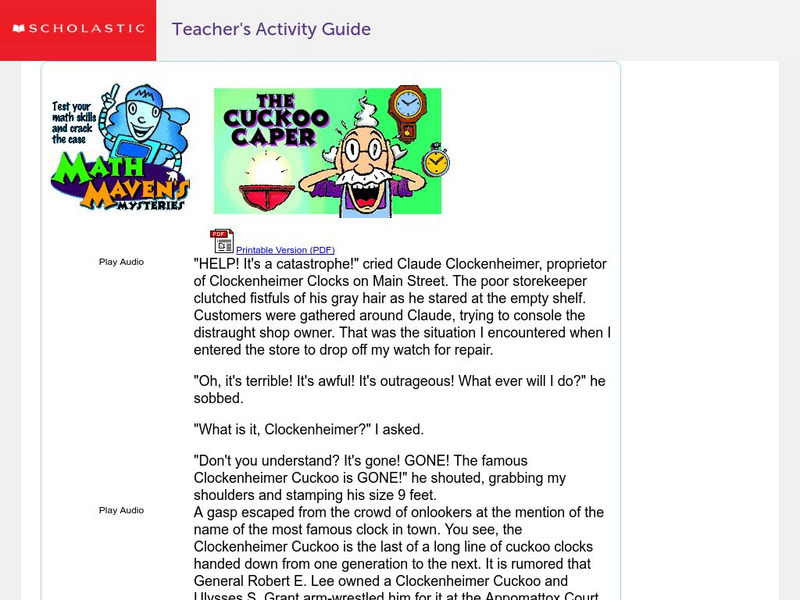 Scholastic: Math Maven's Mysteries: The Cuckoo Caper Activity Scholastic: Math Maven's Mysteries: The Cuckoo Caper Activity