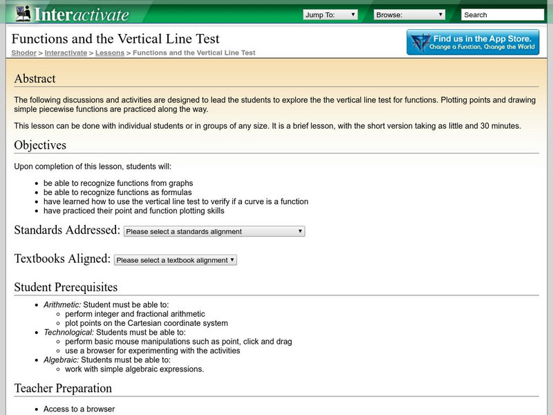 Shodor Interactivate: Lesson: Functions and the Vertical Line Test Lesson Plan