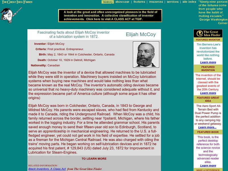 The Great Idea Finder: Elijah Mc Coy Website The Great Idea Finder: Elijah Mc Coy Website