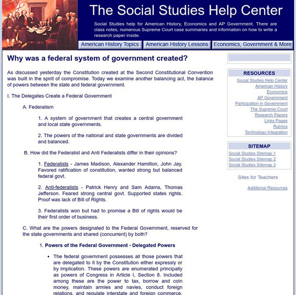 Social Studies Help Center: Why Was a Federal System of Government Created? Activity Social Studies Help Center: Why Was a Federal System of Government Created? Activity