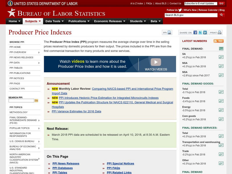 Bureau of Labor Statistics: Producer Price Indexes Handout Bureau of Labor Statistics: Producer Price Indexes Handout
