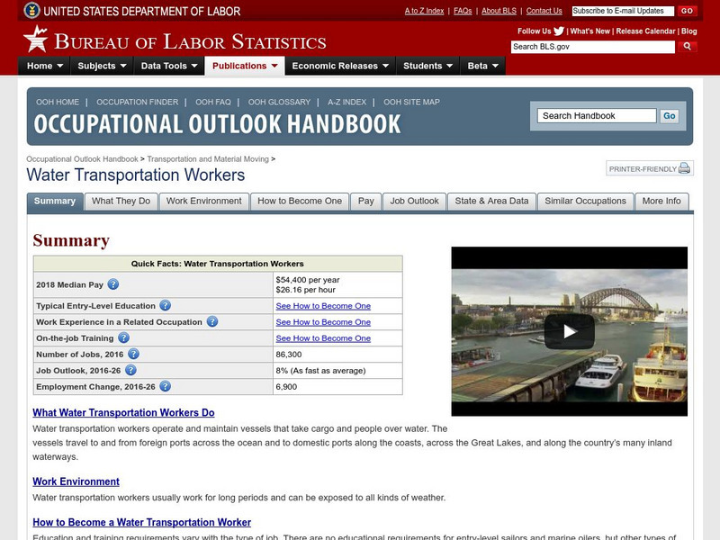 Bureau of Labor Statistics: Water Transportation Workers Handout