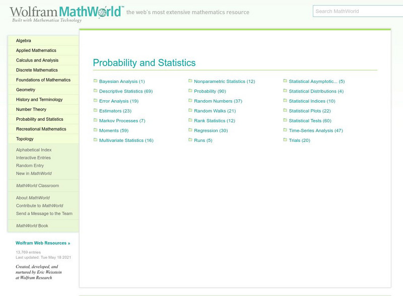 Wolfram Math World: Probability and Statistics Handout Wolfram Math World: Probability and Statistics Handout