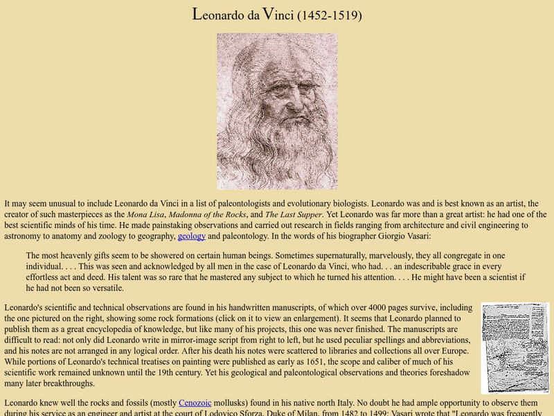 Ucmp: Leonardo's Contributions to Science Handout Ucmp: Leonardo's Contributions to Science Handout