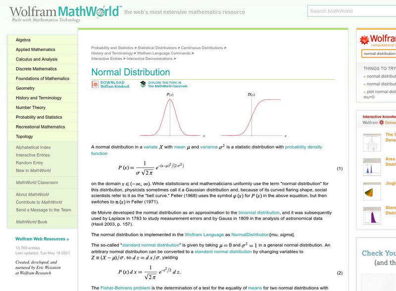 Wolfram Math World: Normal Distribution Handout Wolfram Math World: Normal Distribution Handout