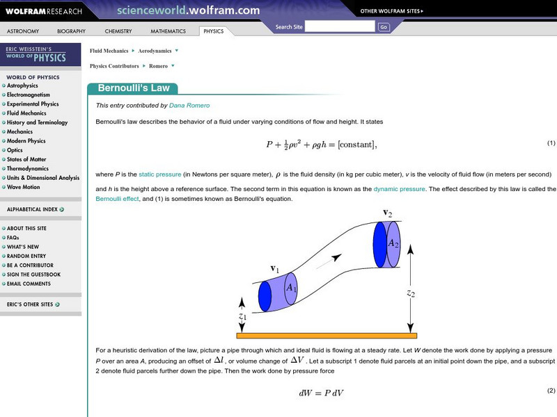 Wolfram Science World: Bernoulli's Law Handout Wolfram Science World: Bernoulli's Law Handout