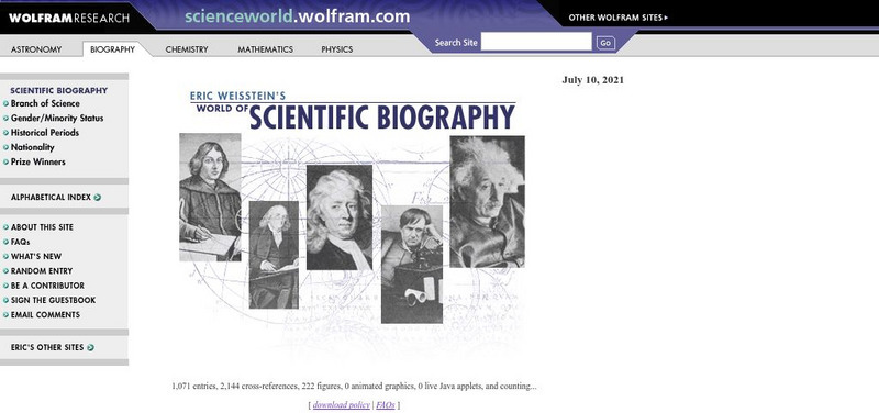 Wolfram Science World: Scientific Biography Handout Wolfram Science World: Scientific Biography Handout