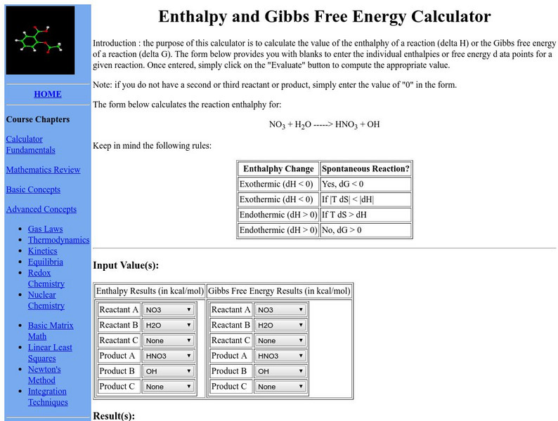 Shodor: Enthalpy and Gibbs Free Energy Calculator Handout Shodor: Enthalpy and Gibbs Free Energy Calculator Handout