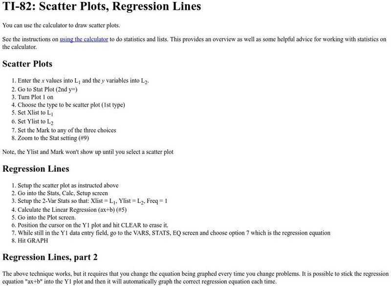 Richland Community: Ti 82 Manual for Scatter Plots Website Richland Community: Ti 82 Manual for Scatter Plots Website