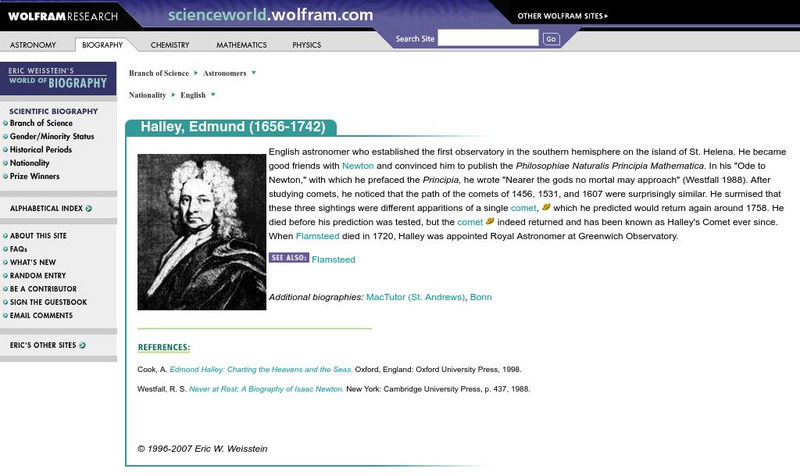 Wolfram Science World: Edmond Halley (1656 1742) Handout Wolfram Science World: Edmond Halley (1656 1742) Handout