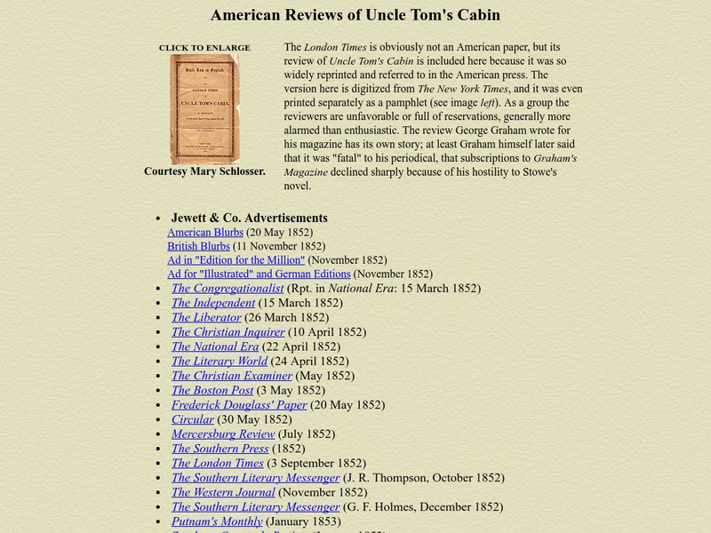 University of Virginia : American Reviews of Uncle Tom's Cabin Primary University of Virginia : American Reviews of Uncle Tom's Cabin Primary