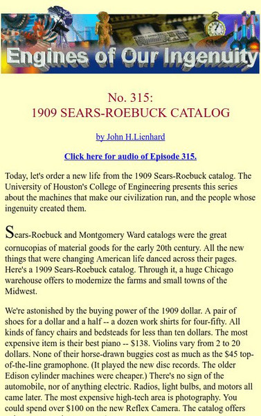 University of Houston: Engines of Our Ingenuity: No. 315: 1909 Sears Roebuck Catalog Article