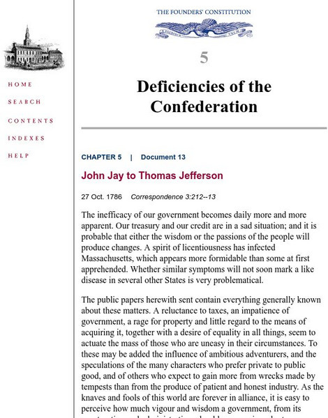 The Founders' Constitution: Deficiencies of the Confederation Primary The Founders' Constitution: Deficiencies of the Confederation Primary