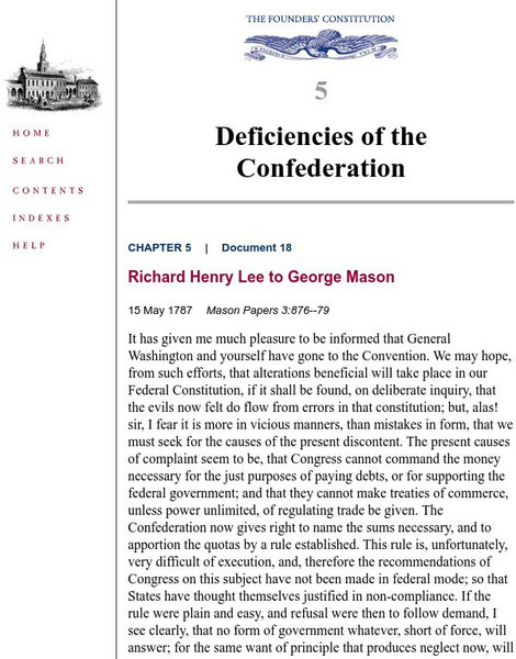 The Founders' Constitution: Deficiencies of the Confederation Primary The Founders' Constitution: Deficiencies of the Confederation Primary