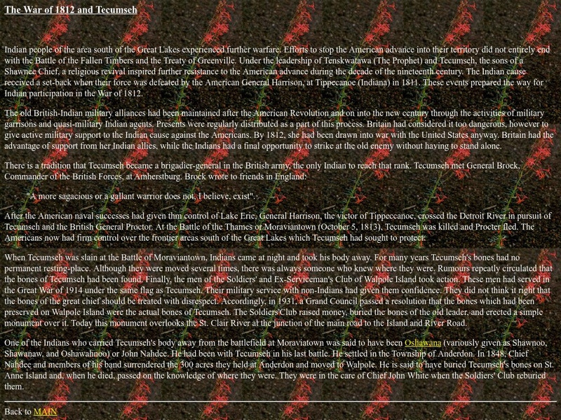 Walpole Island First Nation: The War of 1812 and Tecumseh Handout