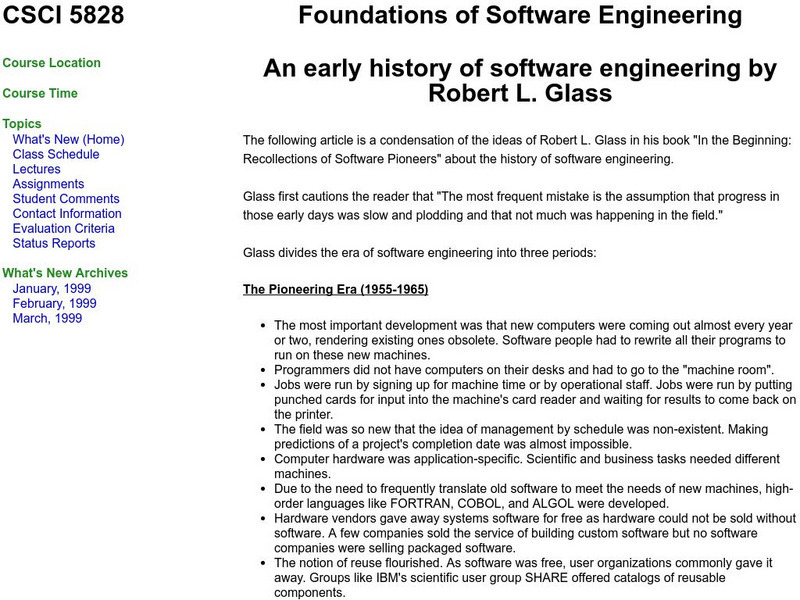 University of Colorado: Foundations of Software Engineering: An Early History Website University of Colorado: Foundations of Software Engineering: An Early History Website