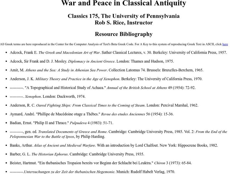 War & Peace in Classical Antiquity Website