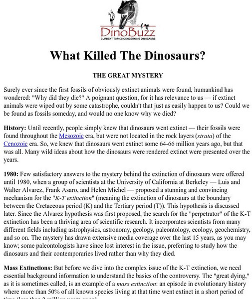 Ucmp: What Killed the Dinosaurs? Website Ucmp: What Killed the Dinosaurs? Website