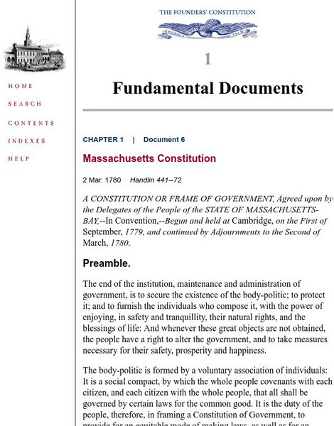 The Founders' Constitution: Massachusetts Constitution: 2 March 1780 Primary The Founders' Constitution: Massachusetts Constitution: 2 March 1780 Primary